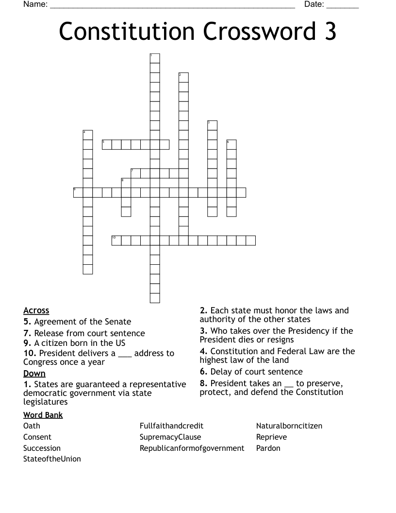 Constitution Crossword 3