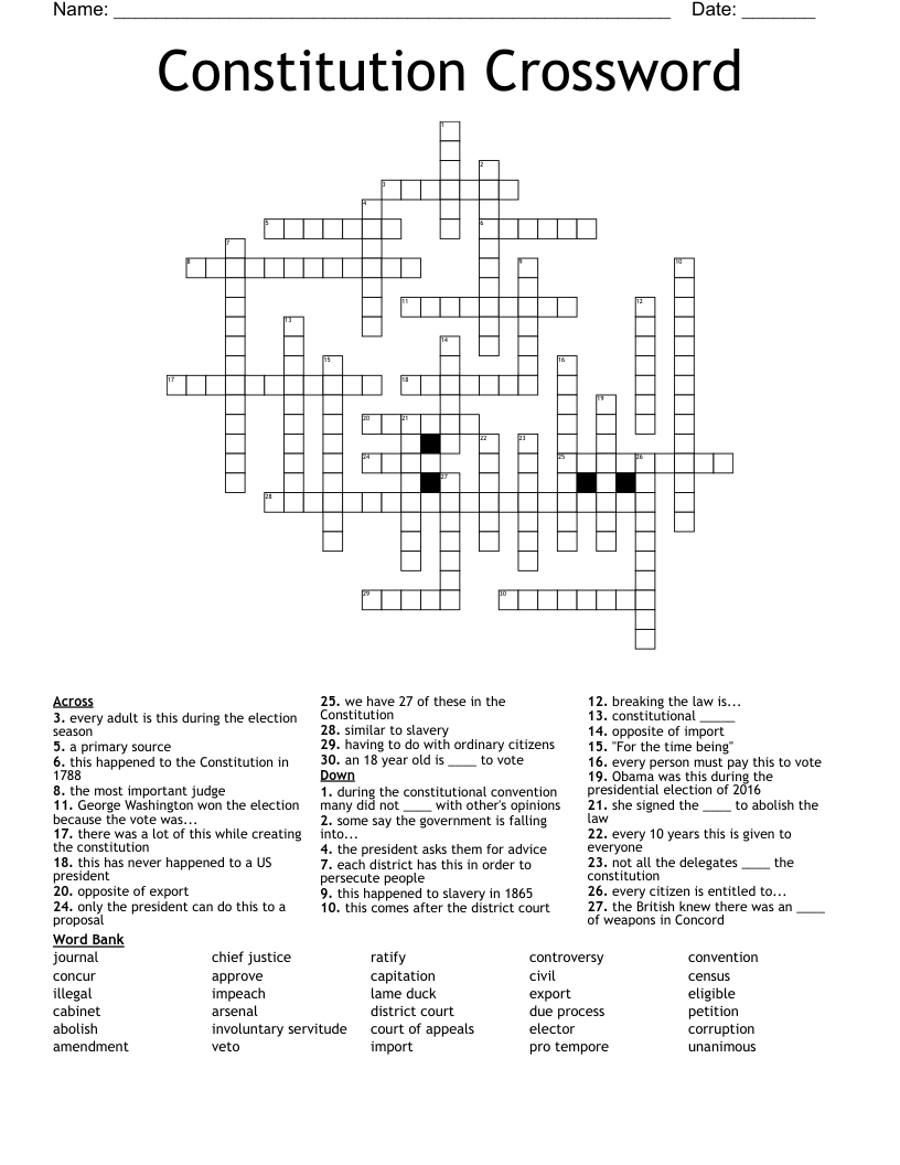 Constitution Crossword
