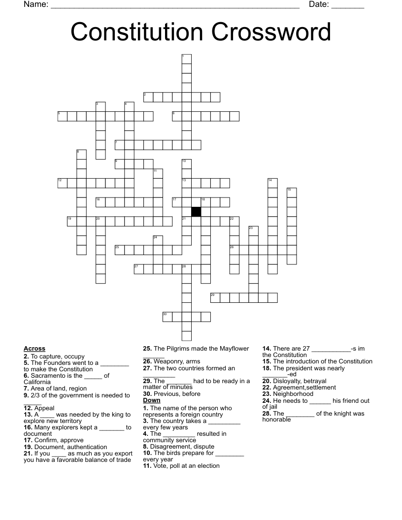Constitution Crossword