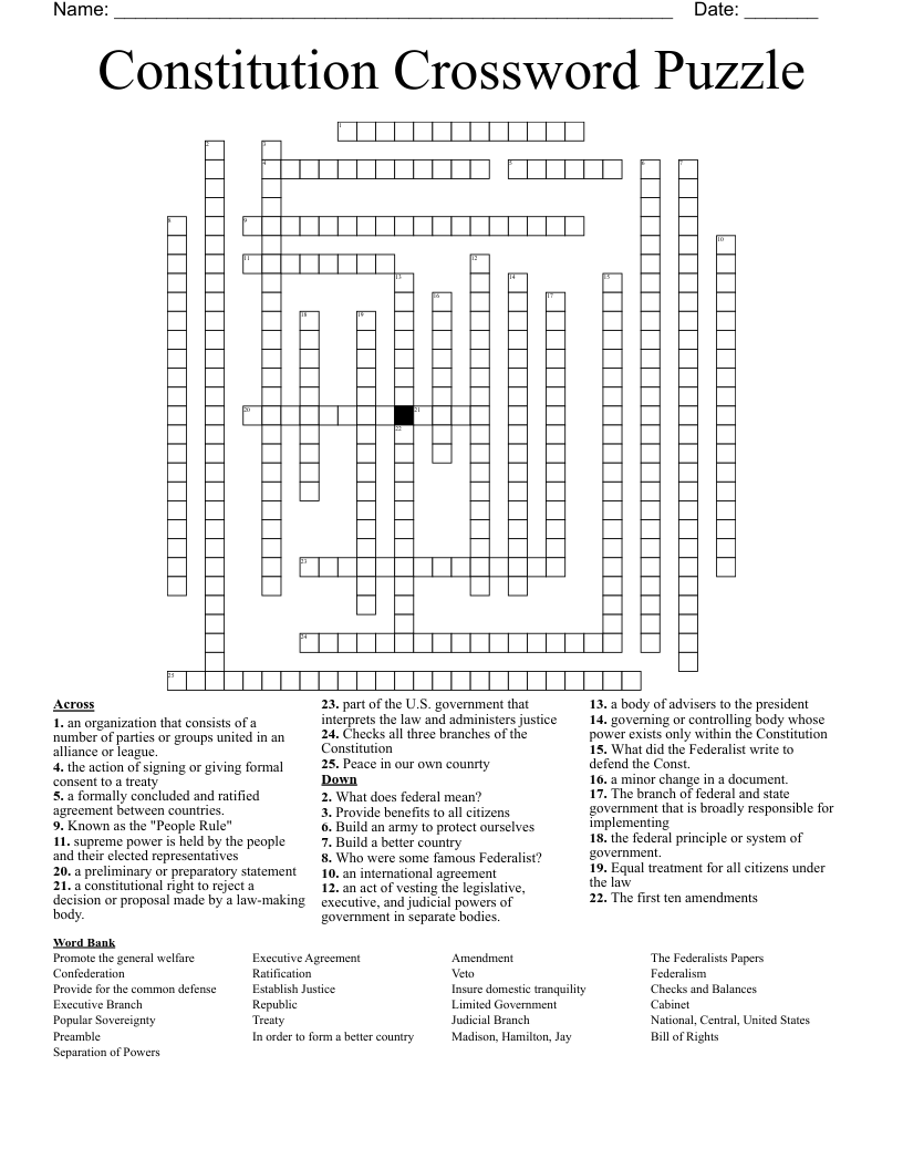 Constitution Crossword Puzzle