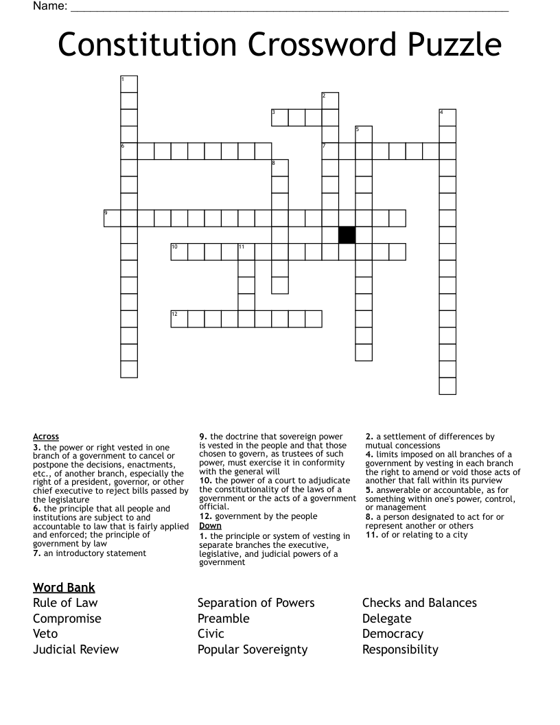 Constitution Crossword Puzzle