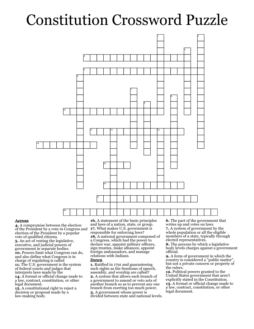 Constitution Crossword Puzzle