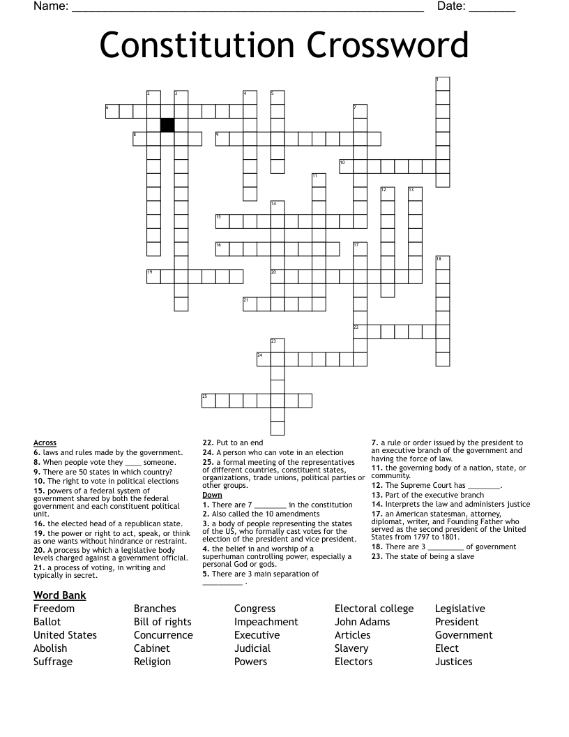 Constitution Crossword 