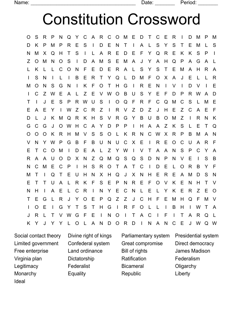 Constitution Crossword  Word Search