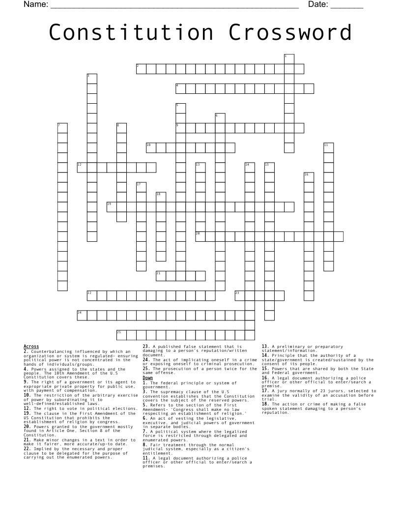Constitution Crossword 