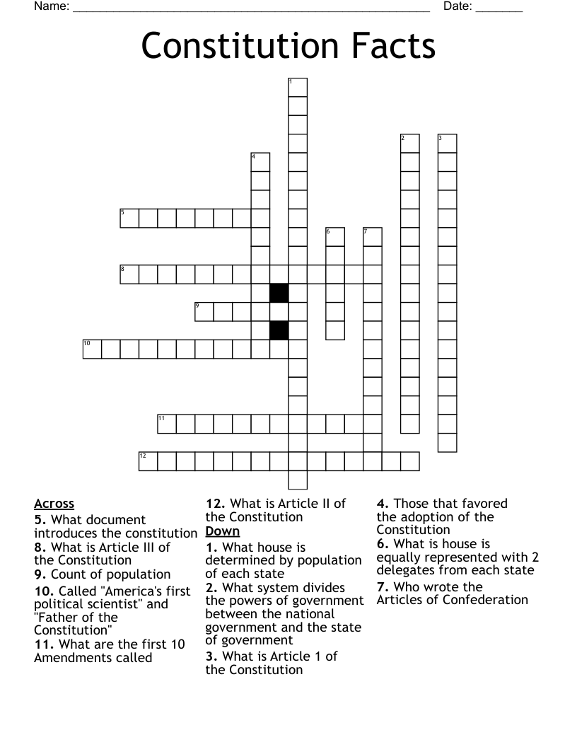 Constitution Facts Crossword