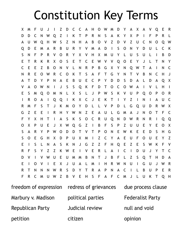 Constitution Key Terms Word Search