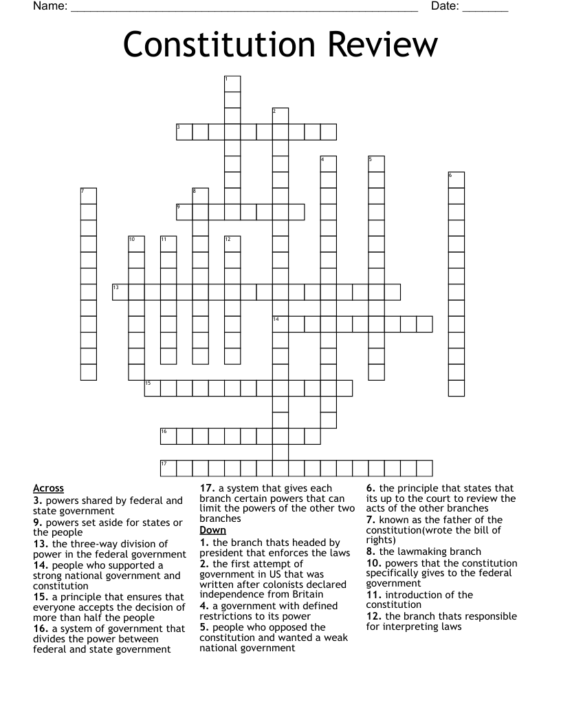Constitution Review Crossword