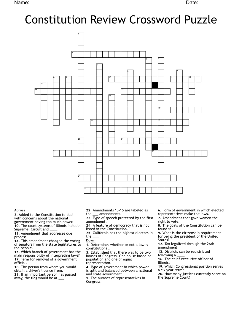 Constitution Review Crossword Puzzle
