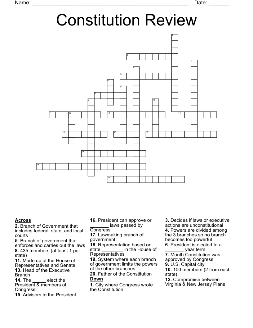 Constitution Review  Crossword