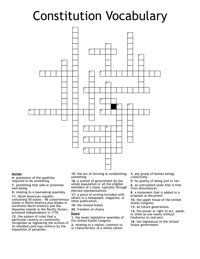 Constitution Vocabulary Crossword