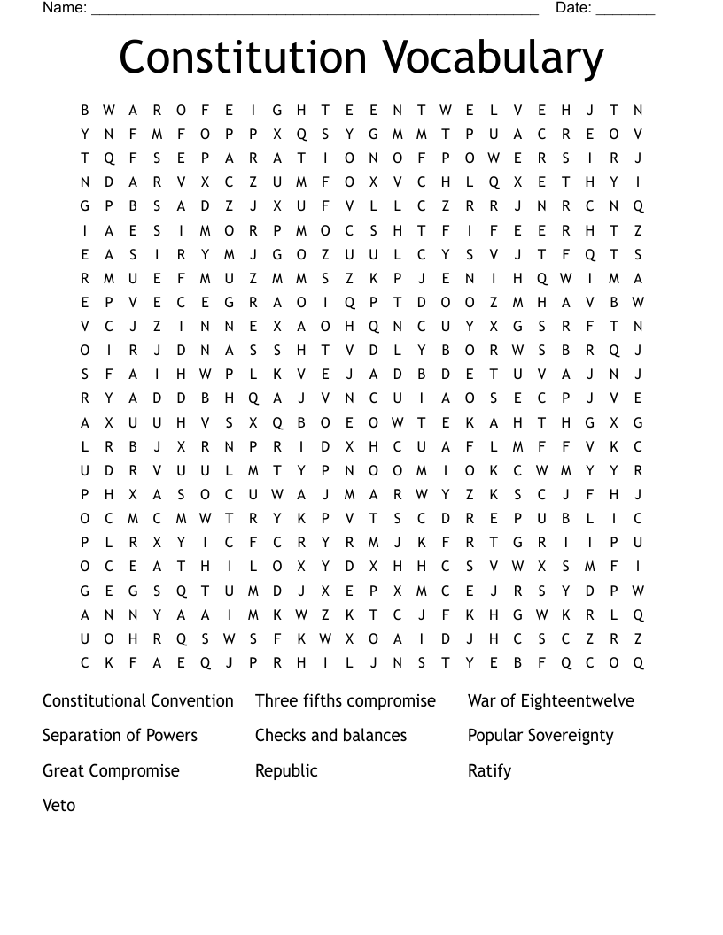 Constitution Vocabulary Word Search