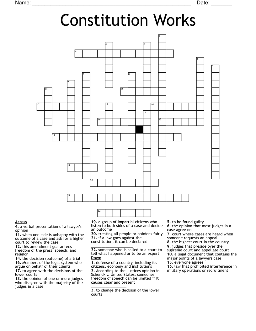 Constitution Works Crossword