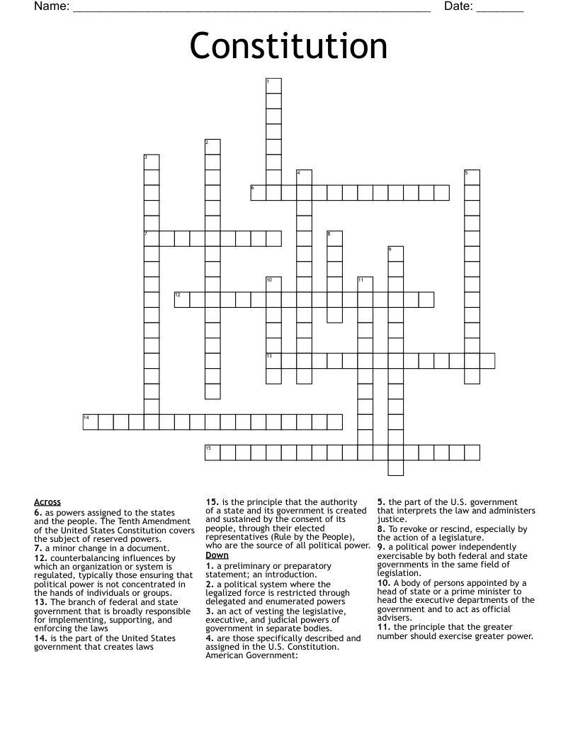 Constitution  Crossword