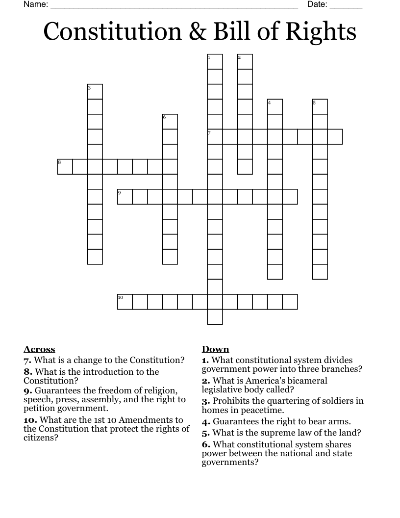 Constitution & Bill of Rights Crossword