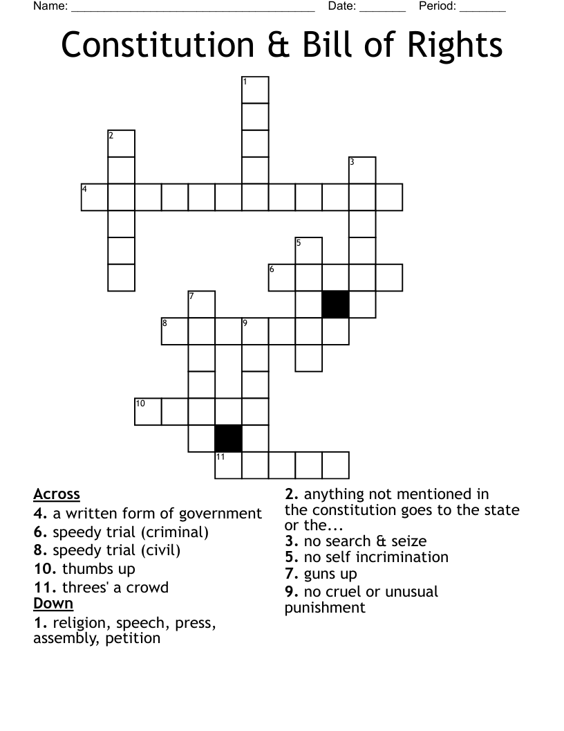 Constitution & Bill of Rights Crossword