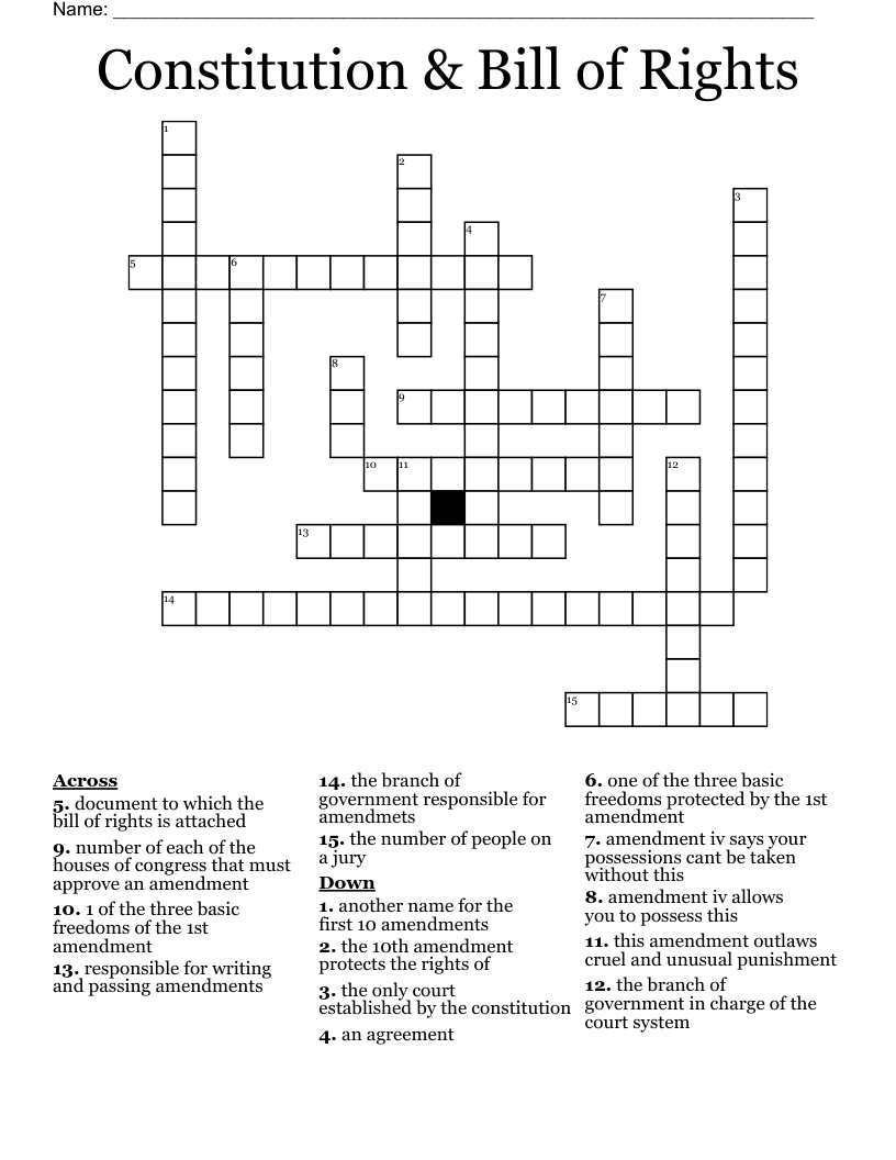 Constitution & Bill of Rights Crossword