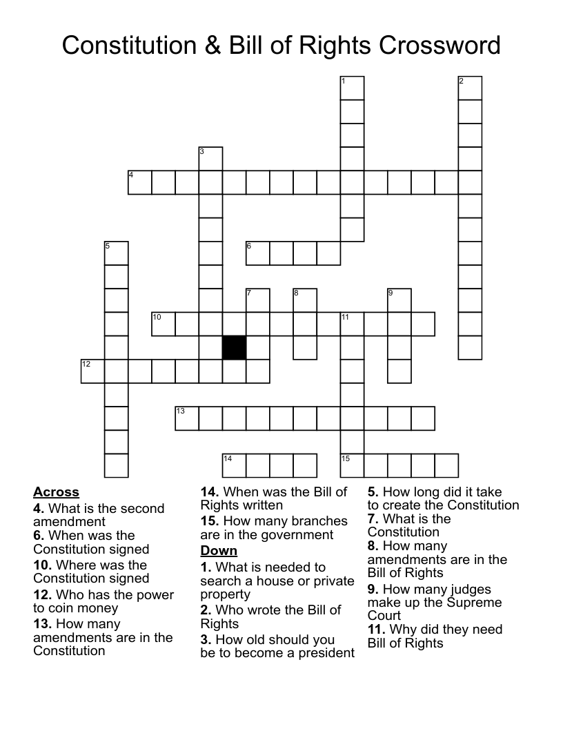 Constitution & Bill of Rights Crossword 