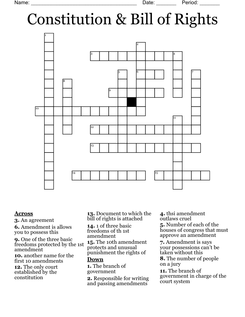 Constitution & Bill of Rights  Crossword