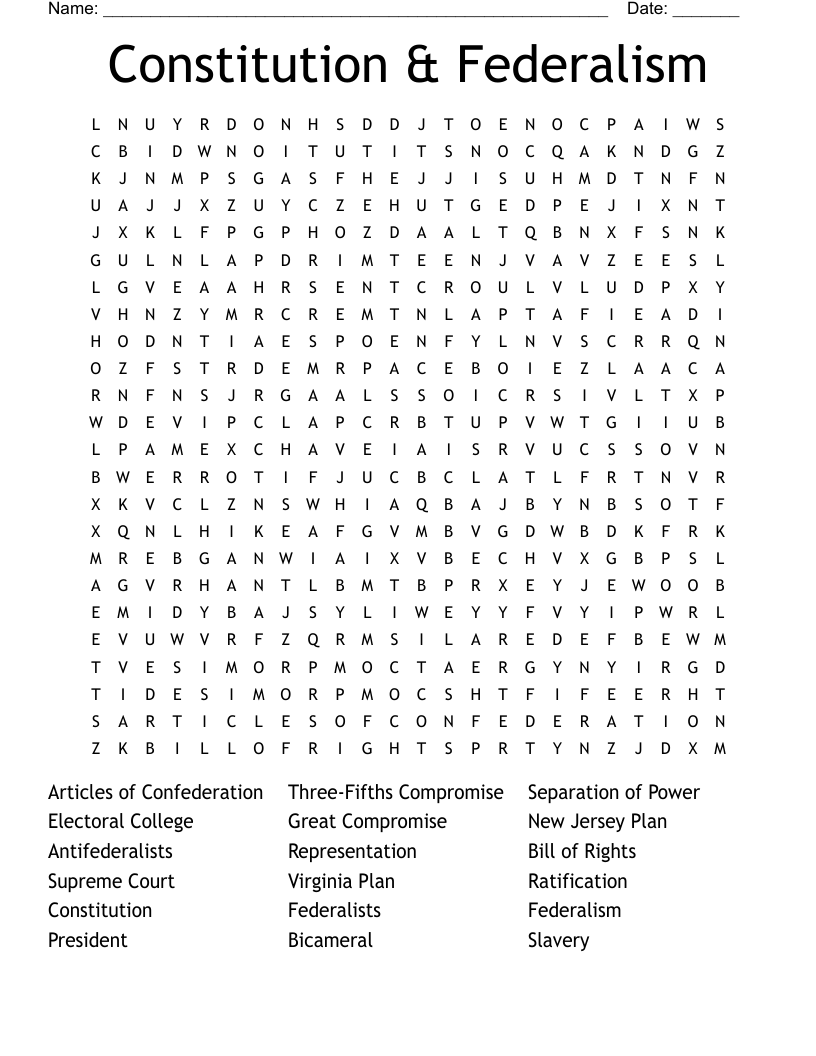 Constitution & Federalism Word Search