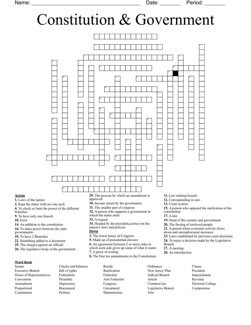 Constitution & Government  Crossword