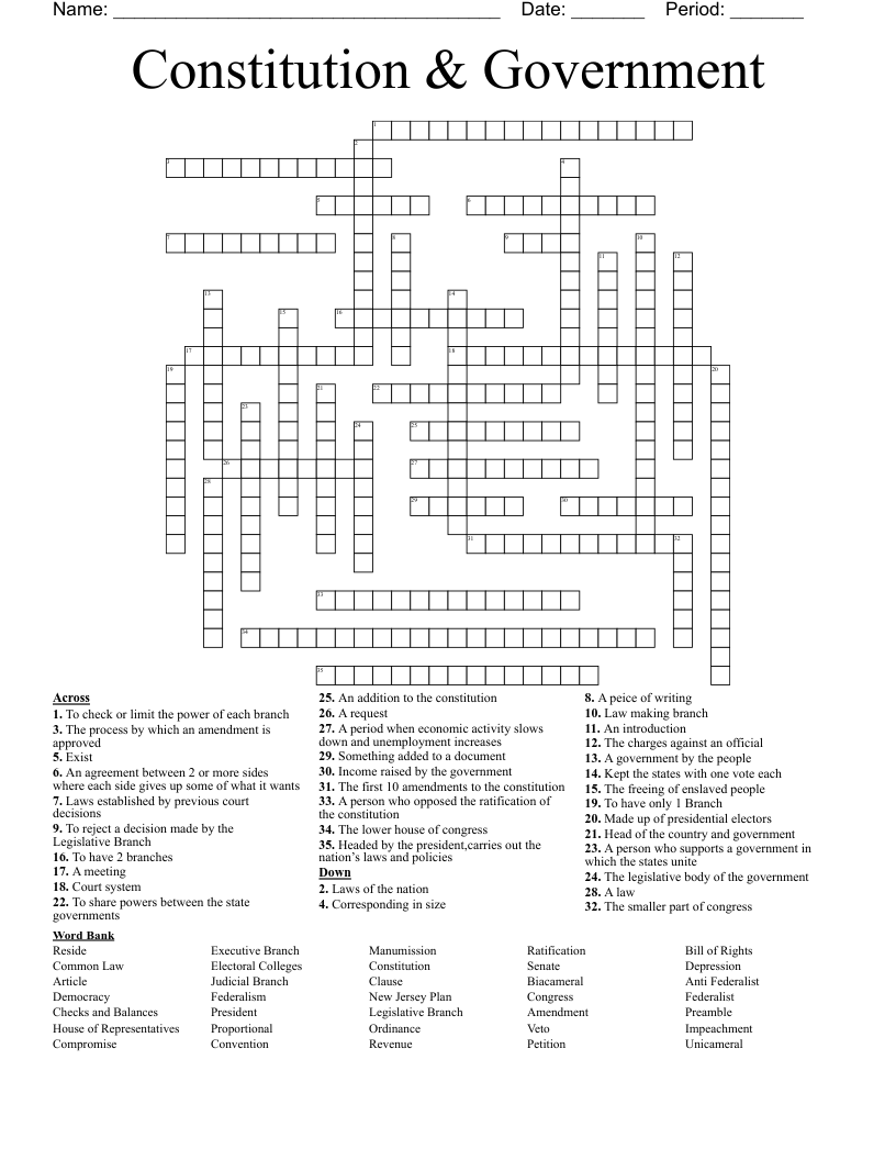Constitution & Government  Crossword