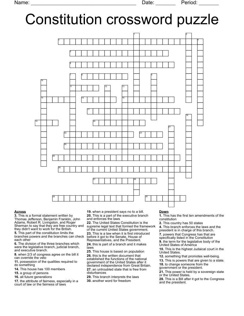 Constitution crossword puzzle