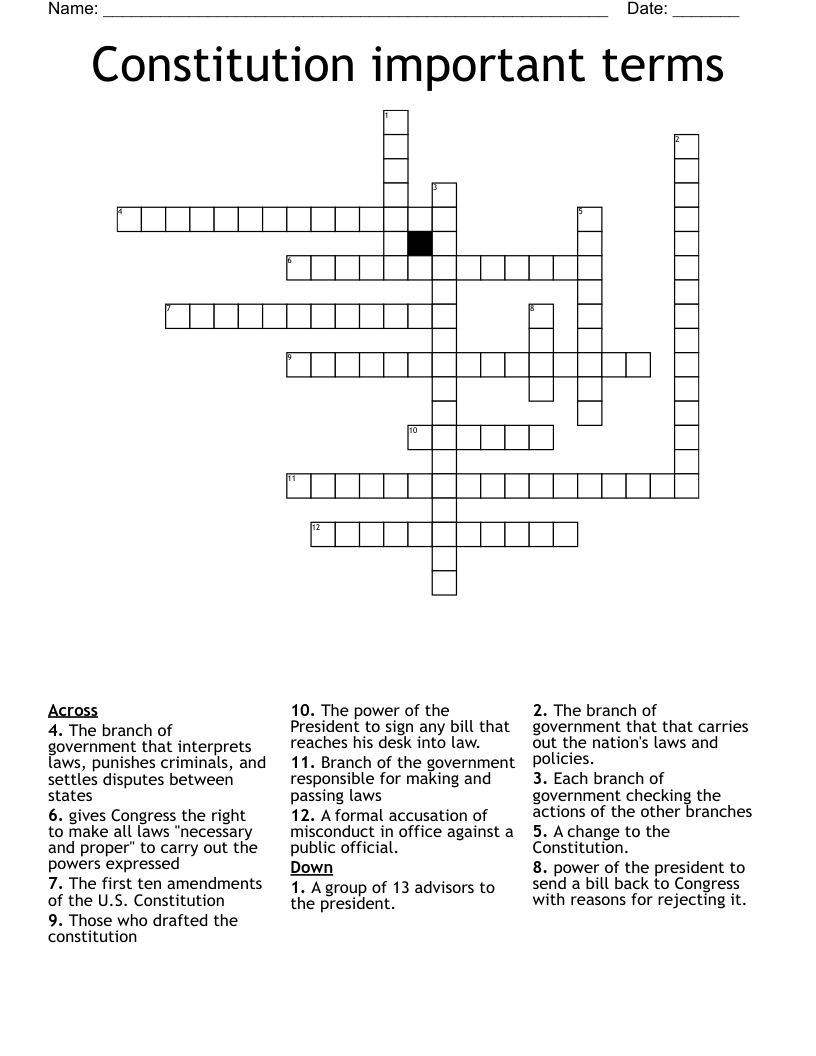Constitution important terms  Crossword
