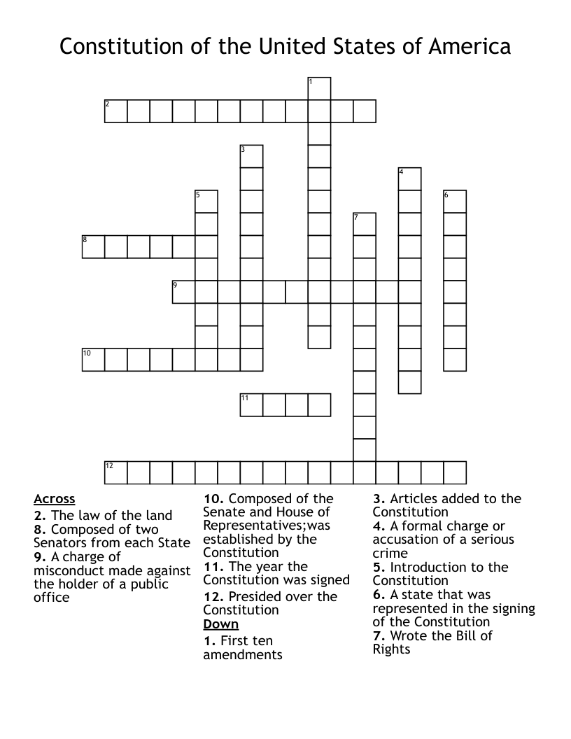 Constitution of the United States of America Crossword