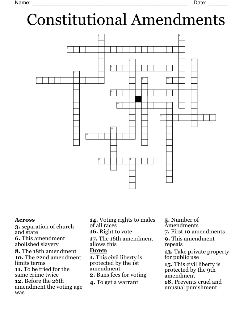 Constitutional Amendments Crossword