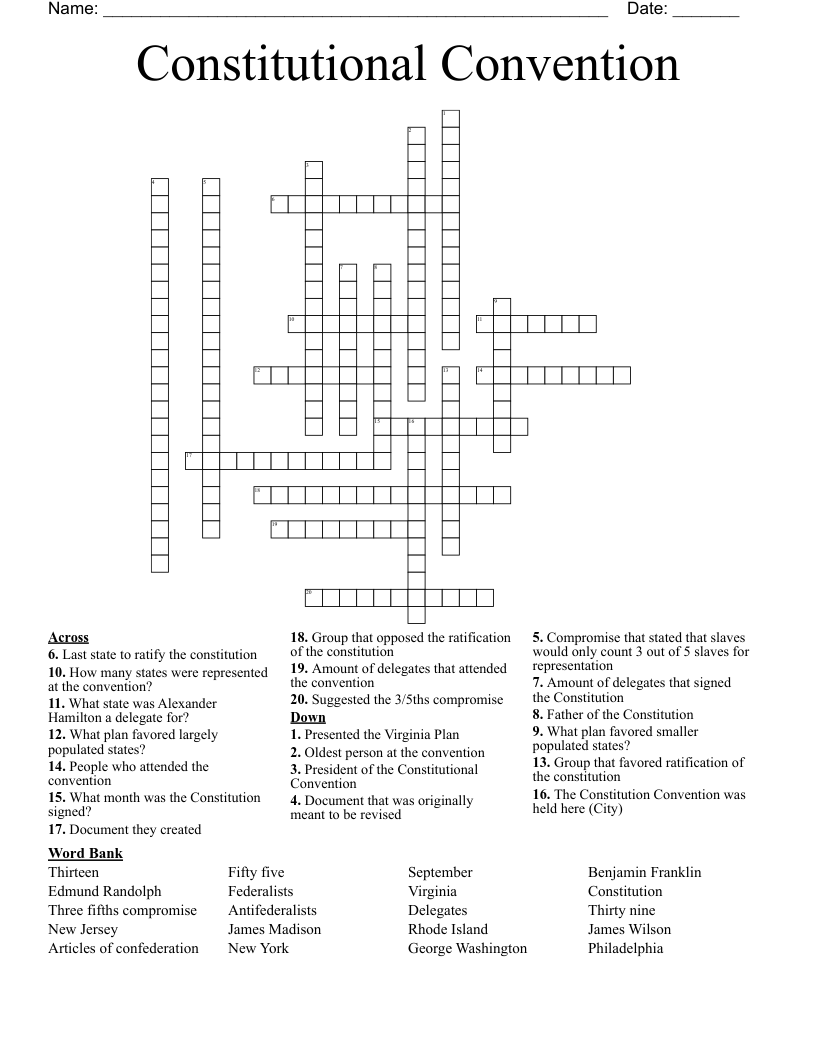 Constitutional Convention Crossword