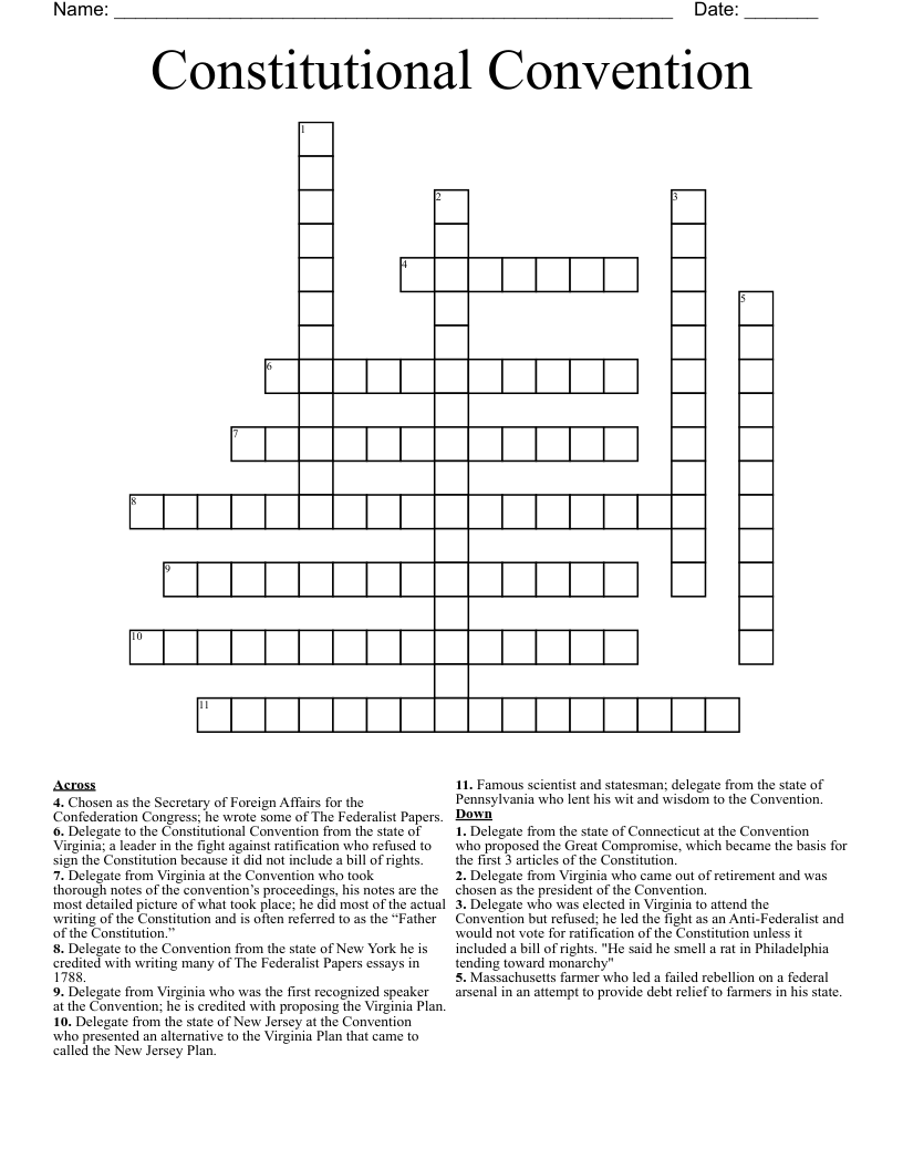 Constitutional Convention Crossword