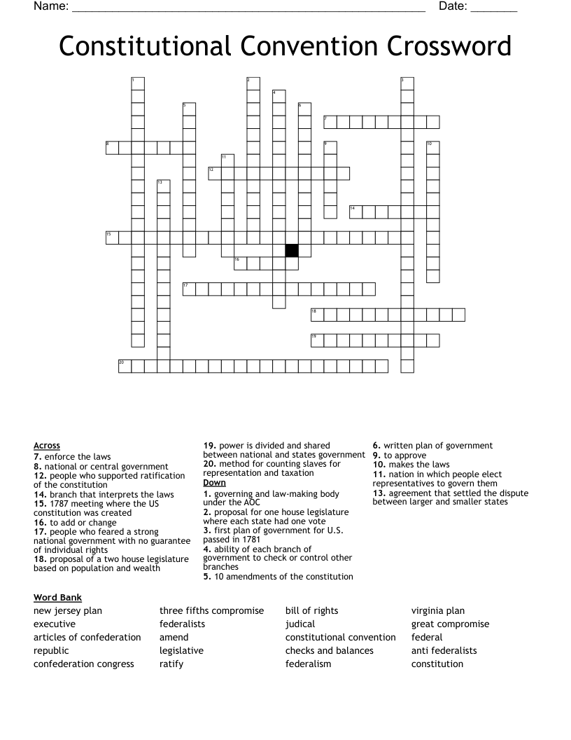 Constitutional Convention Crossword