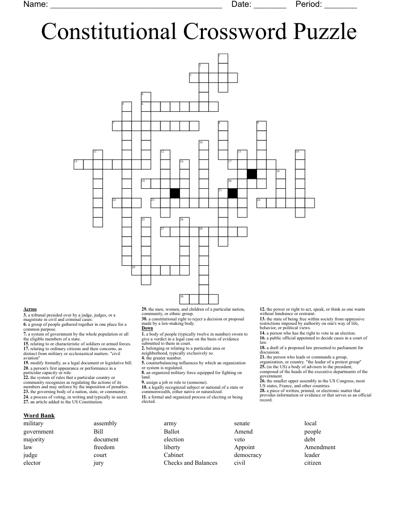 Constitutional Crossword Puzzle