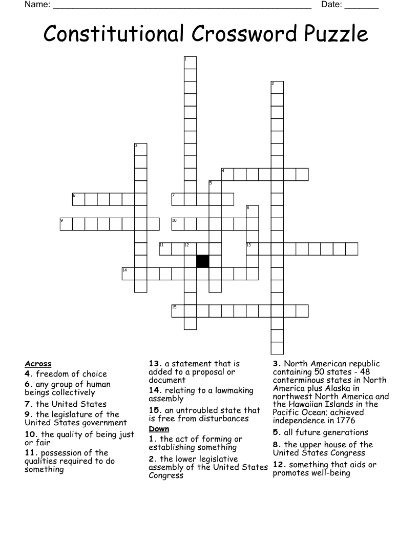 Constitutional Crossword Puzzle 