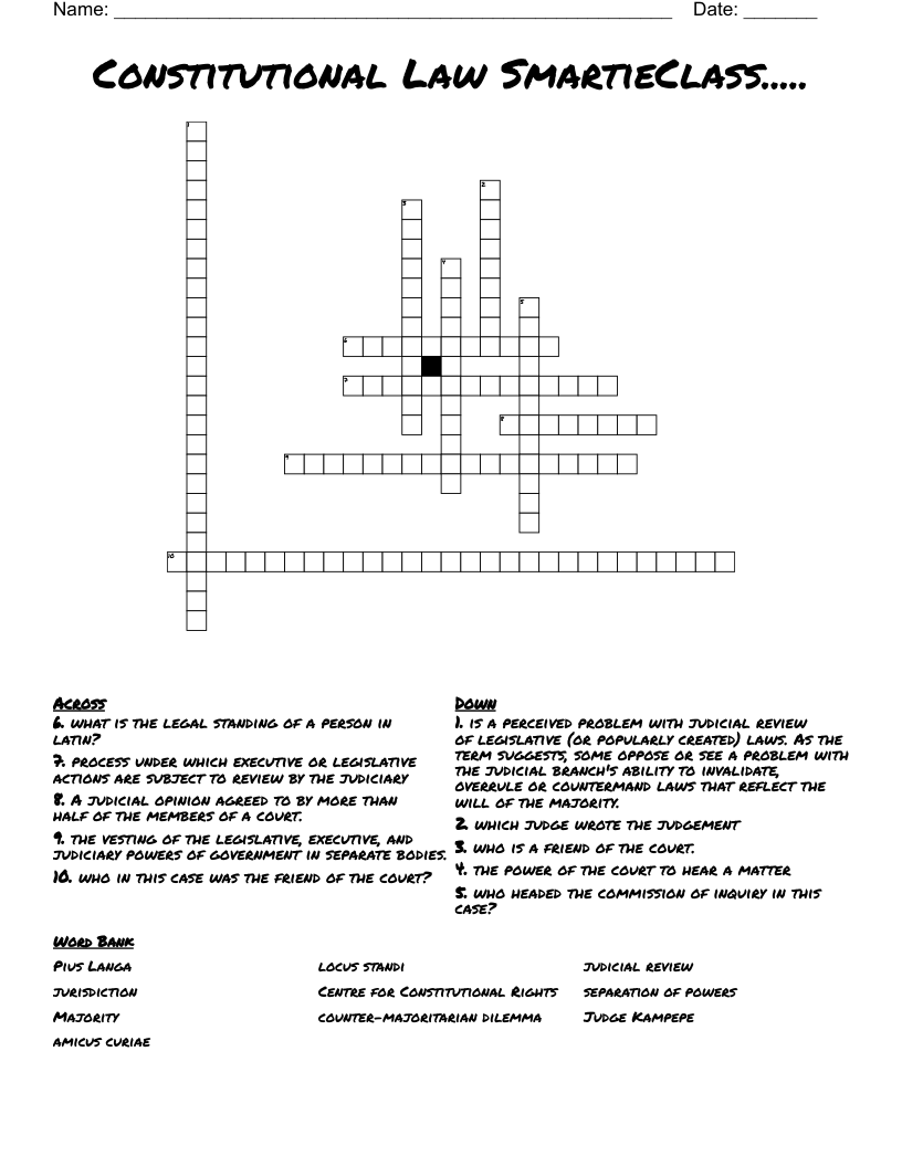 Constitutional Law SmartieClass..... Crossword