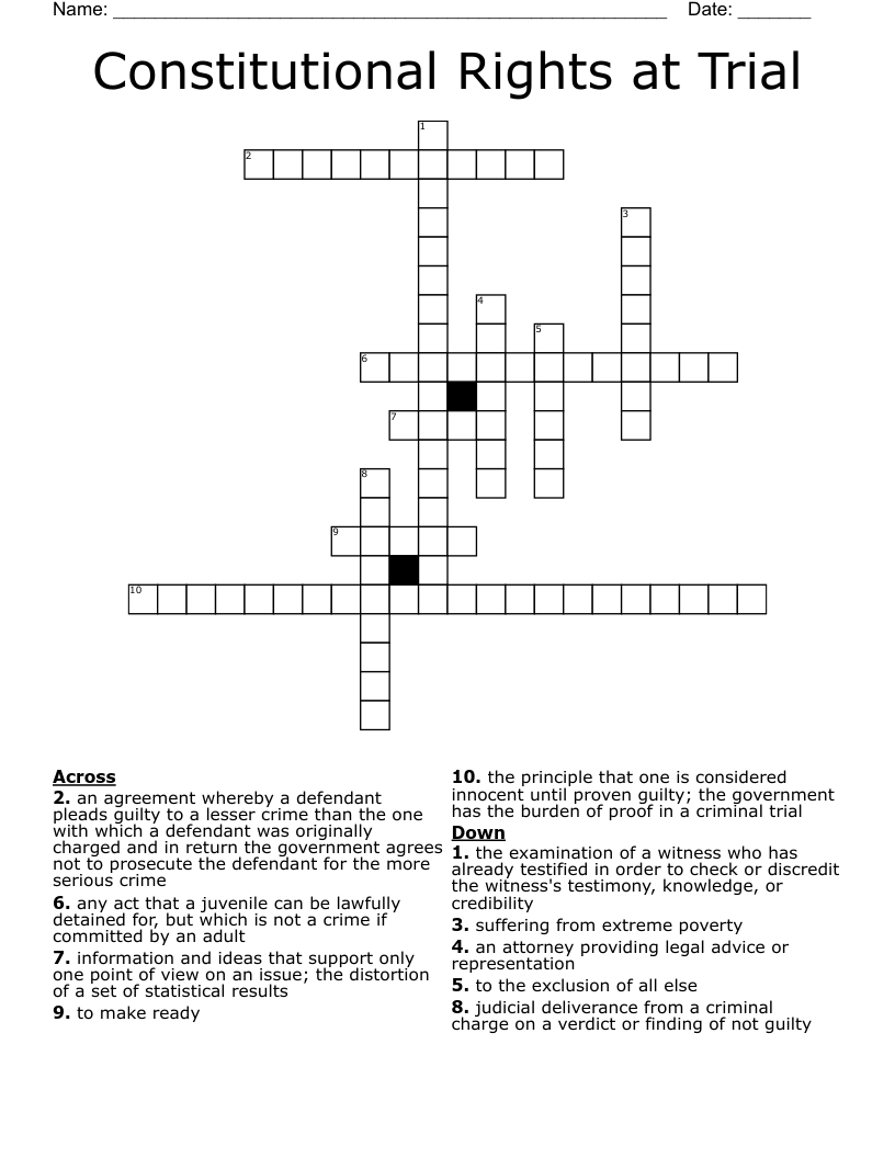 Constitutional Rights at Trial Crossword
