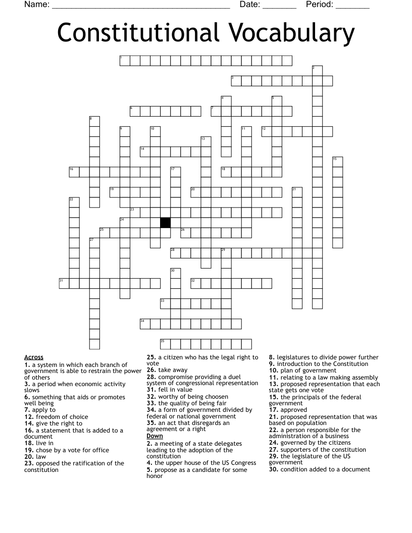 Constitutional Vocabulary Crossword