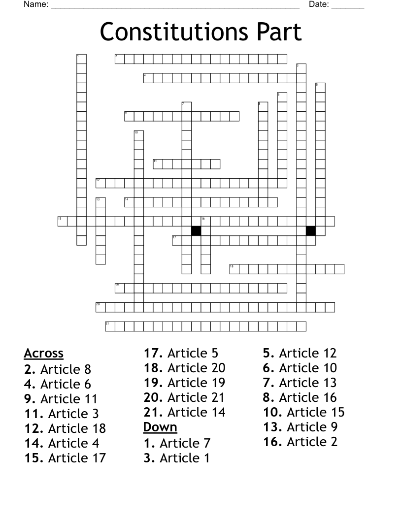 Constitutions Part  Crossword