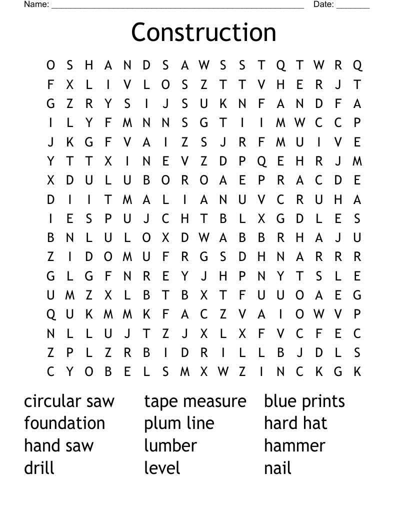 Construction Word Search