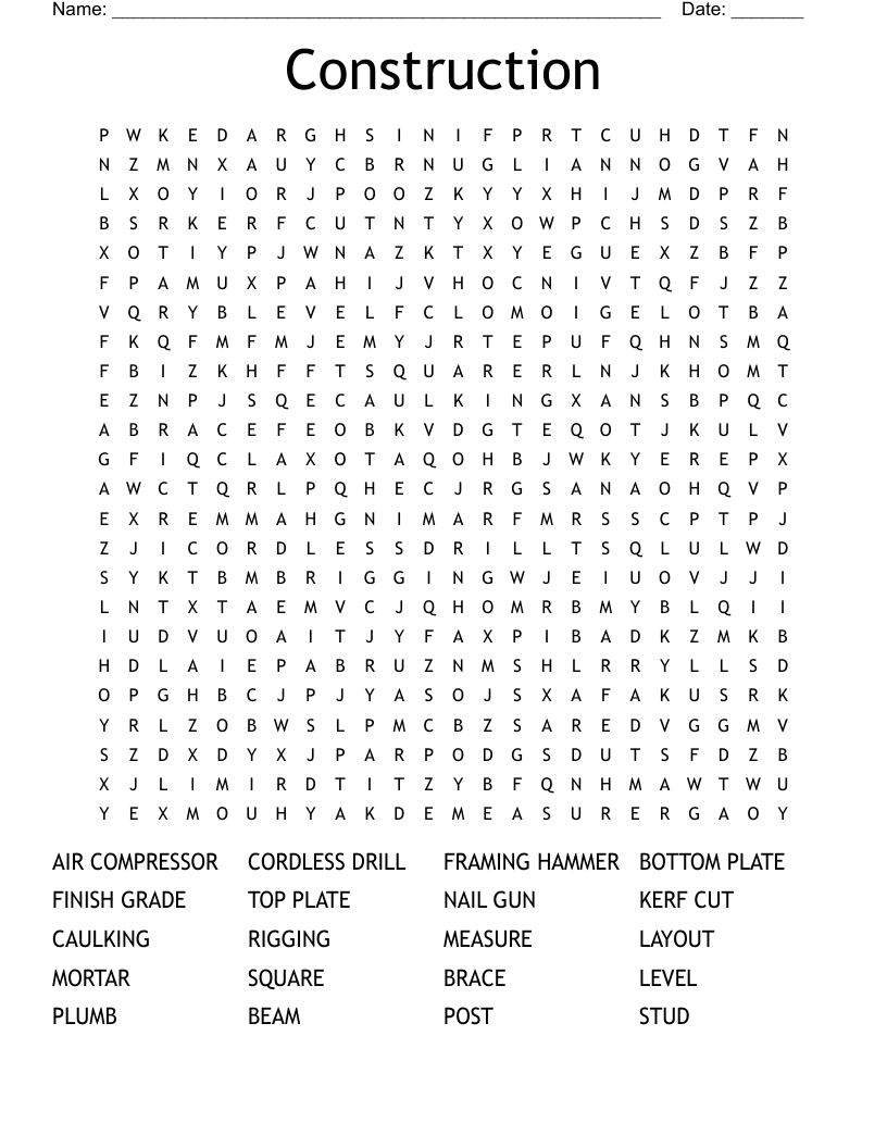 Construction Word Search