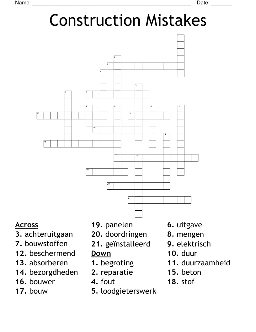 Construction Mistakes Crossword