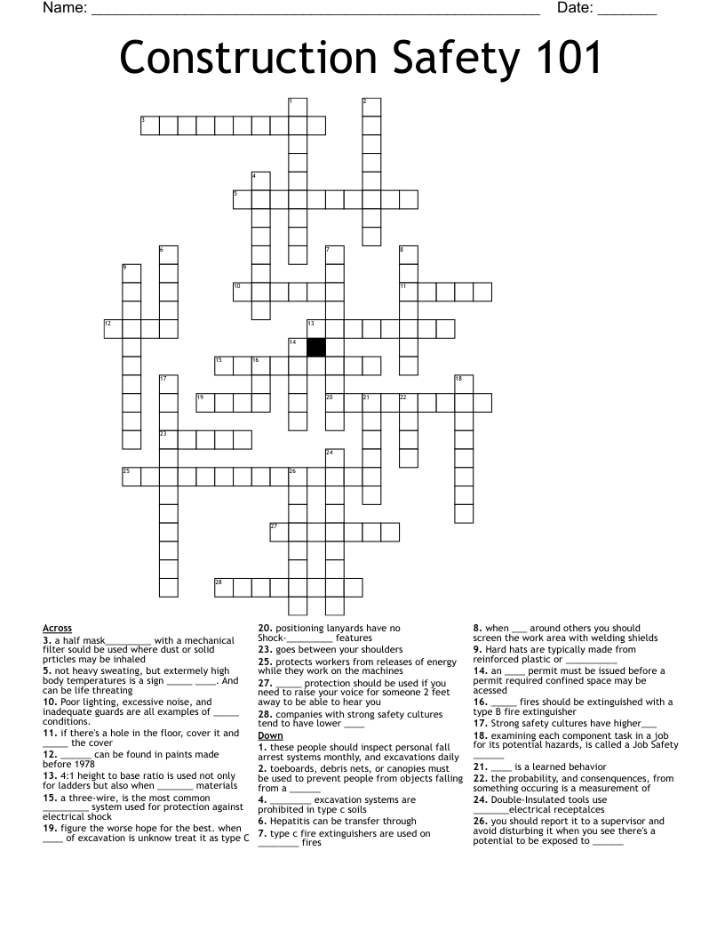 Construction Safety 101 Crossword