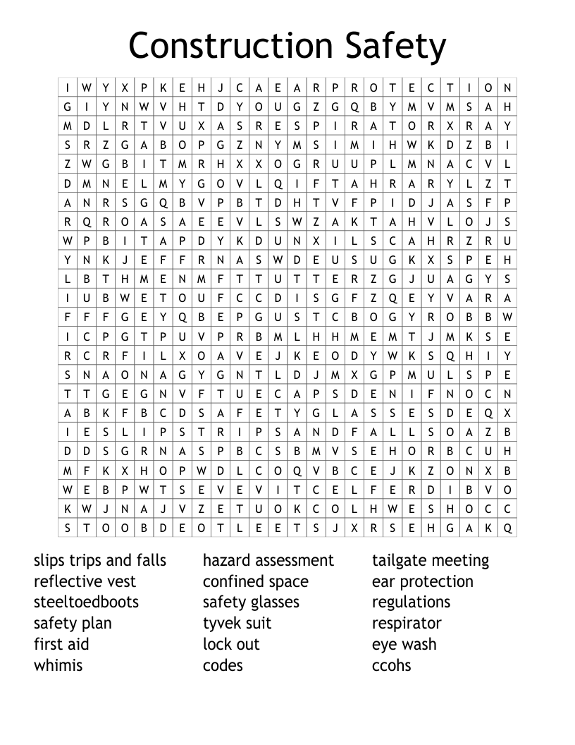 Construction Safety Word Search