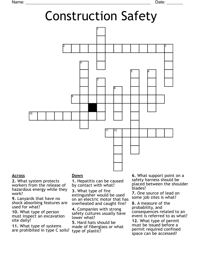 Construction Safety Crossword