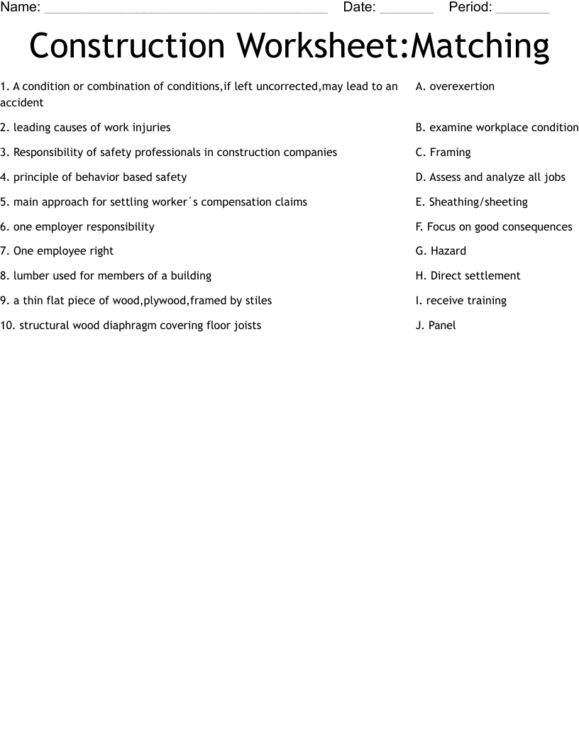 Construction Worksheet:Matching