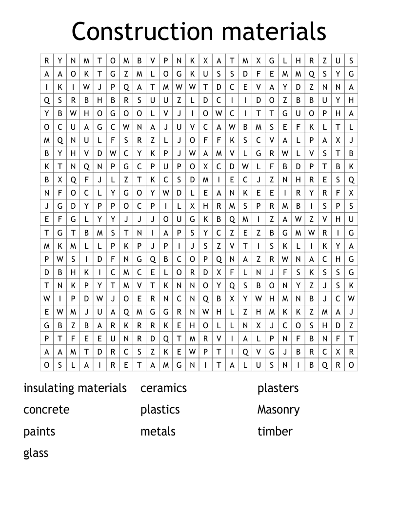 Construction materials Word Search