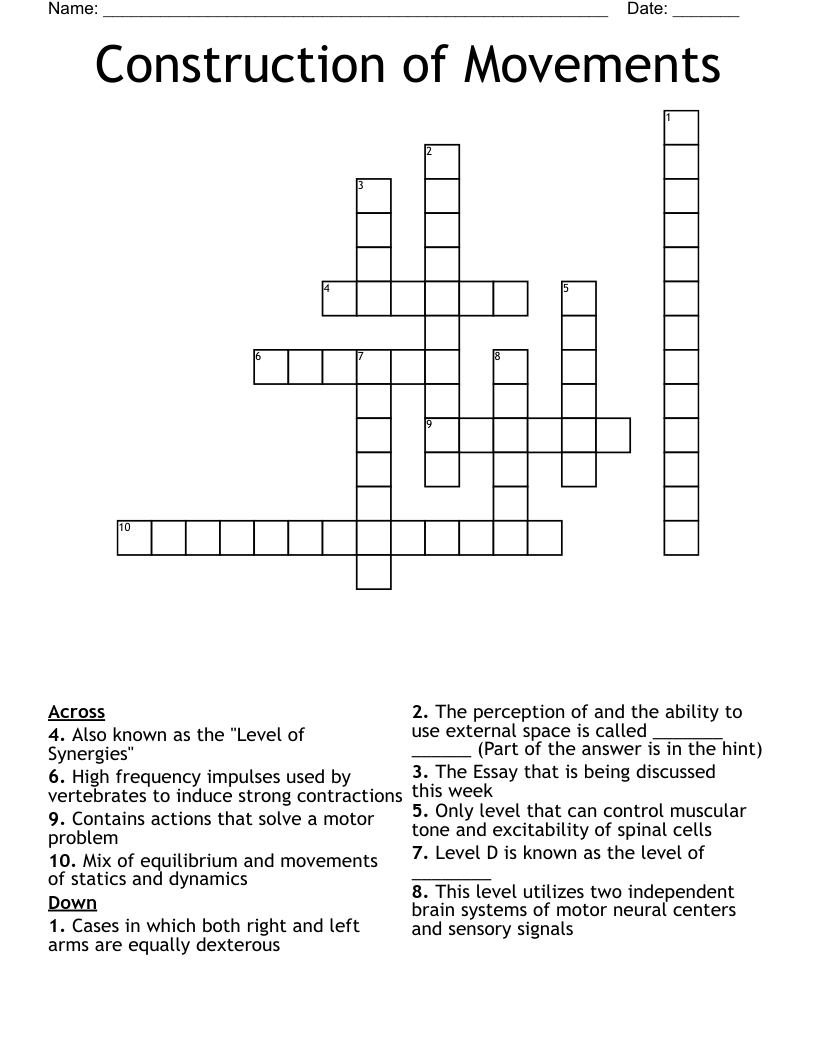 Construction of Movements Crossword