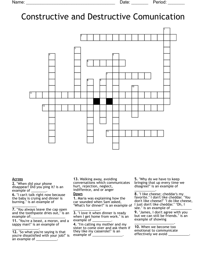 Constructive and Destructive Comunication Crossword