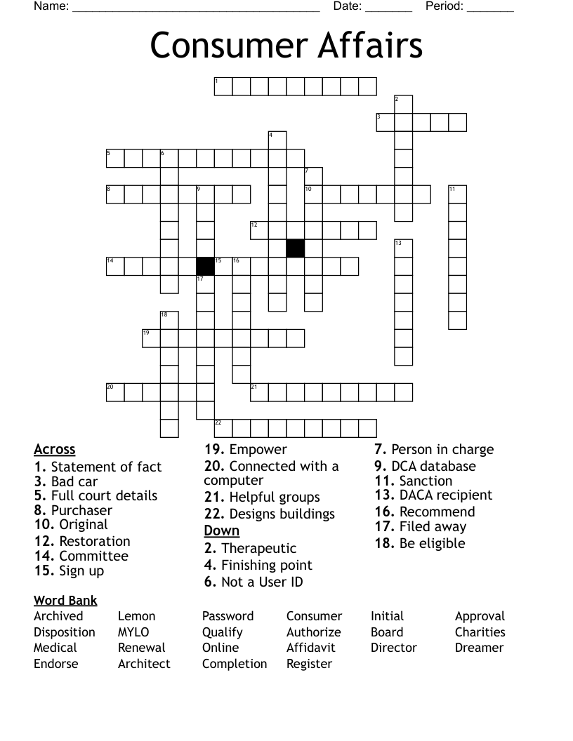 Consumer Affairs Crossword